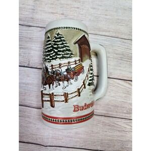 Vintage Budweiser 1984 Anheuser-Busch Holiday Stein - Covered‎ Bridge Snow Beer